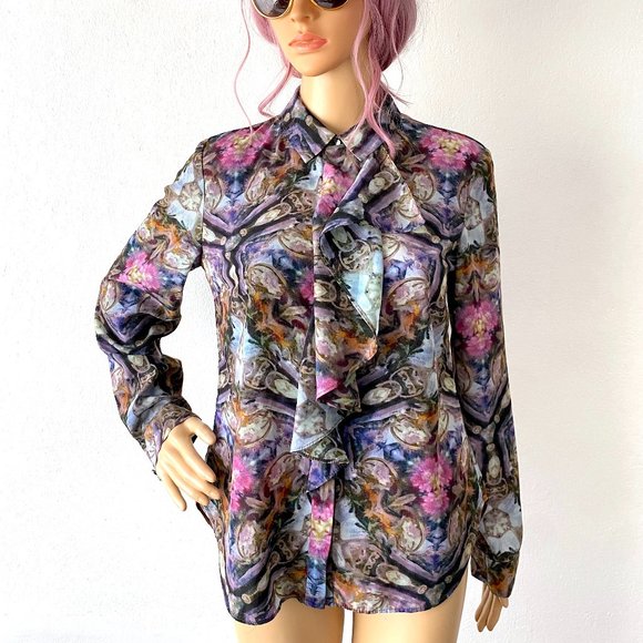 Blouse with Ruffles Jabot Blouse Designer Top RACHEL ROY Artsy Bohemian Unique S - Picture 2 of 10